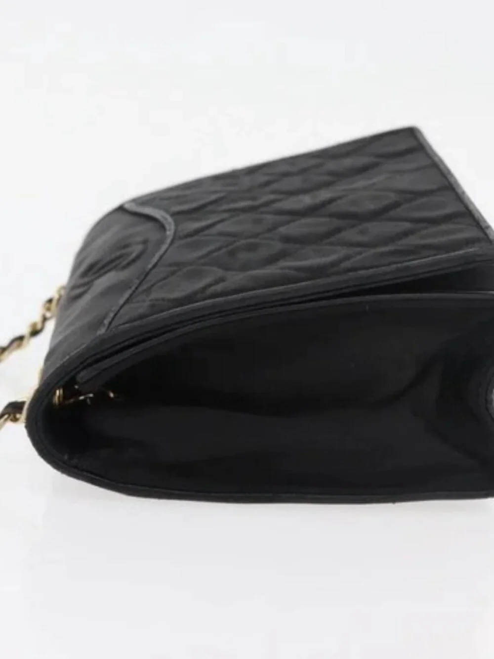 CHANEL Matelasse Chain Shoulder Bag Nylon Black Gold CC Auth 176872
